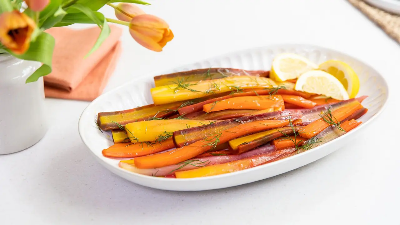 Steamed Rainbow Carrots with Lemon and Dill